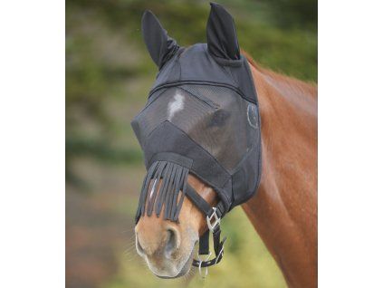 Maska proti hmyzu Premium s UV a třásněmi na nozdrách (Velikost PONY, Barva black)